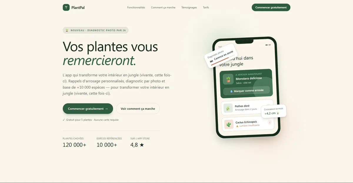Aperçu du site Plantpal réalisé par Nucleocode